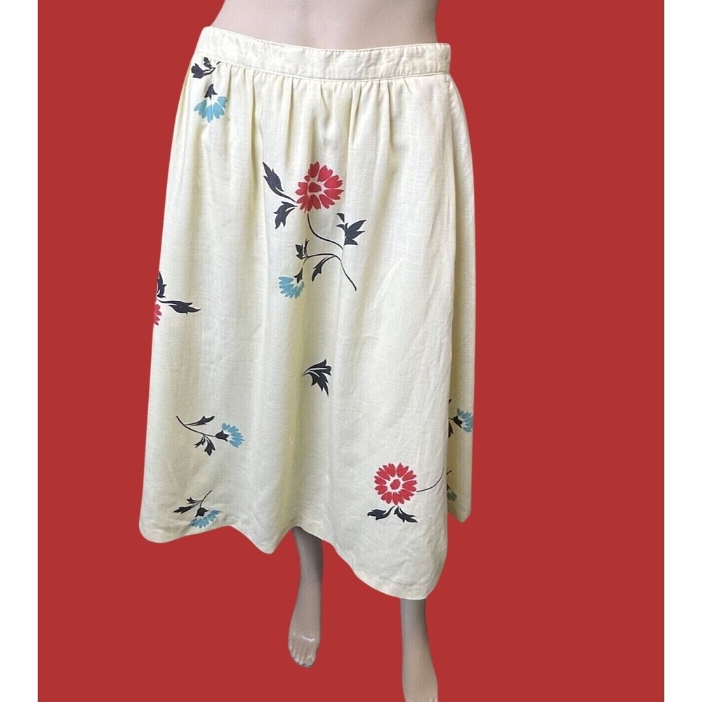 Vintage Panther Floral Print Skirt Ivory Gathered Waist Union Made Cottagecore M - Picture 9 of 10